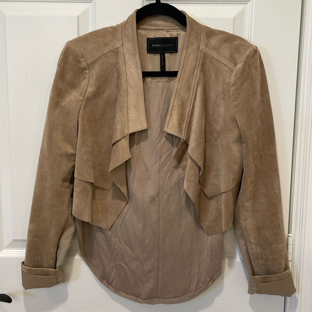 BCBG Max Azria Norton Cropped Faux Suede Drape Front Jacket